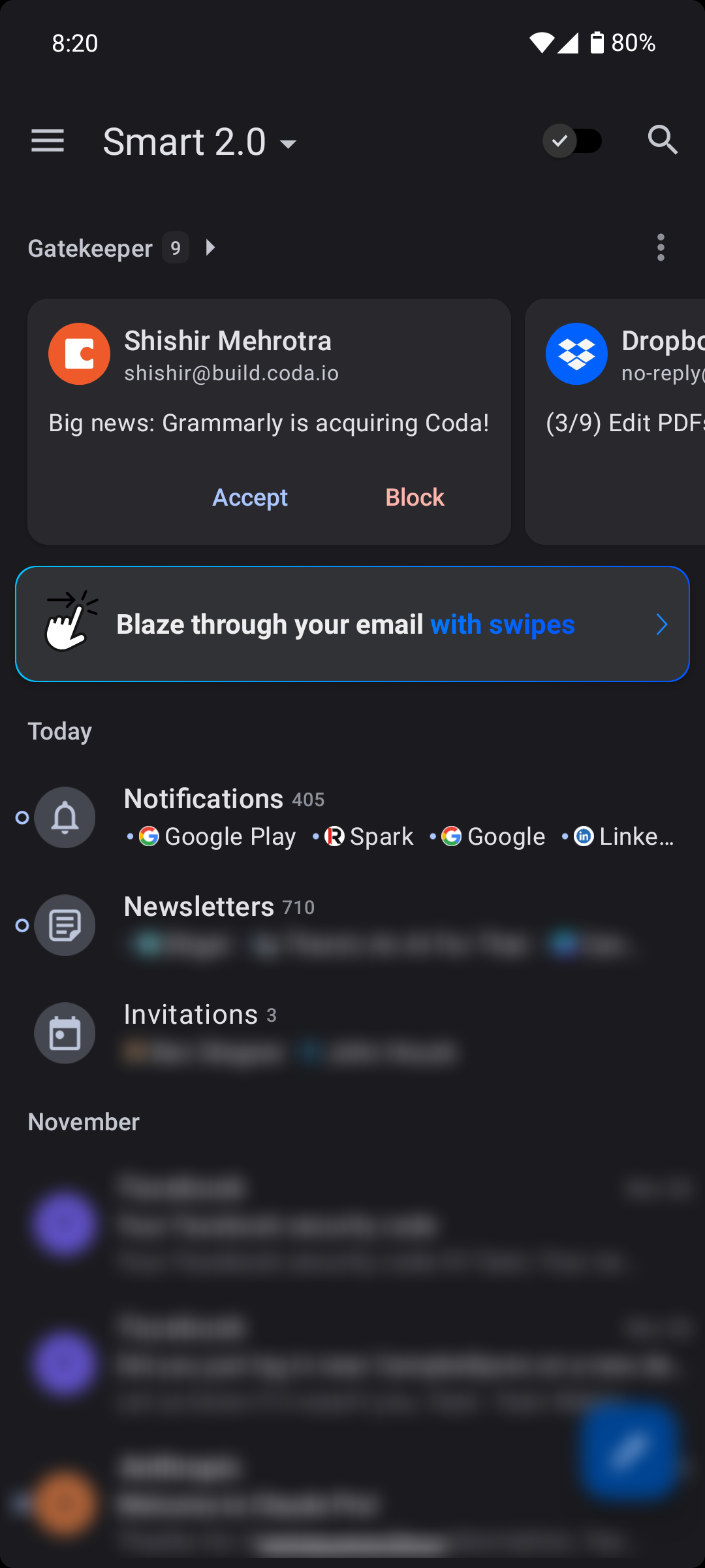 الشاشة الرئيسية لـ Spark Mail