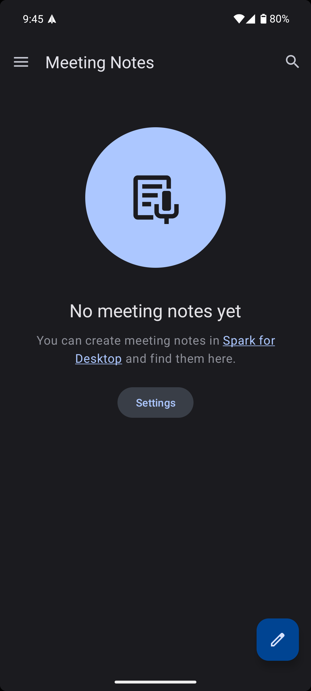 ملاحظات الاجتماع في تطبيق Spark Mail Android