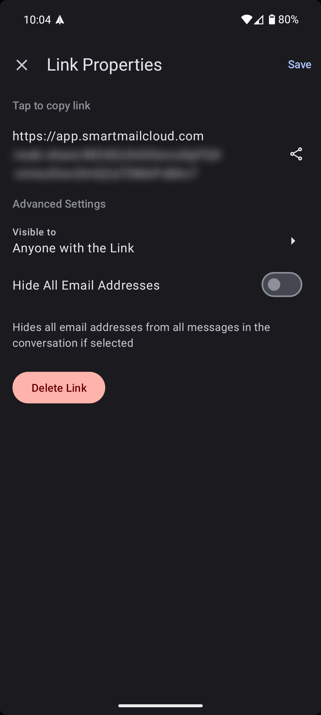 خصائص الارتباط القابلة للمشاركة في تطبيق Spark Mail Android