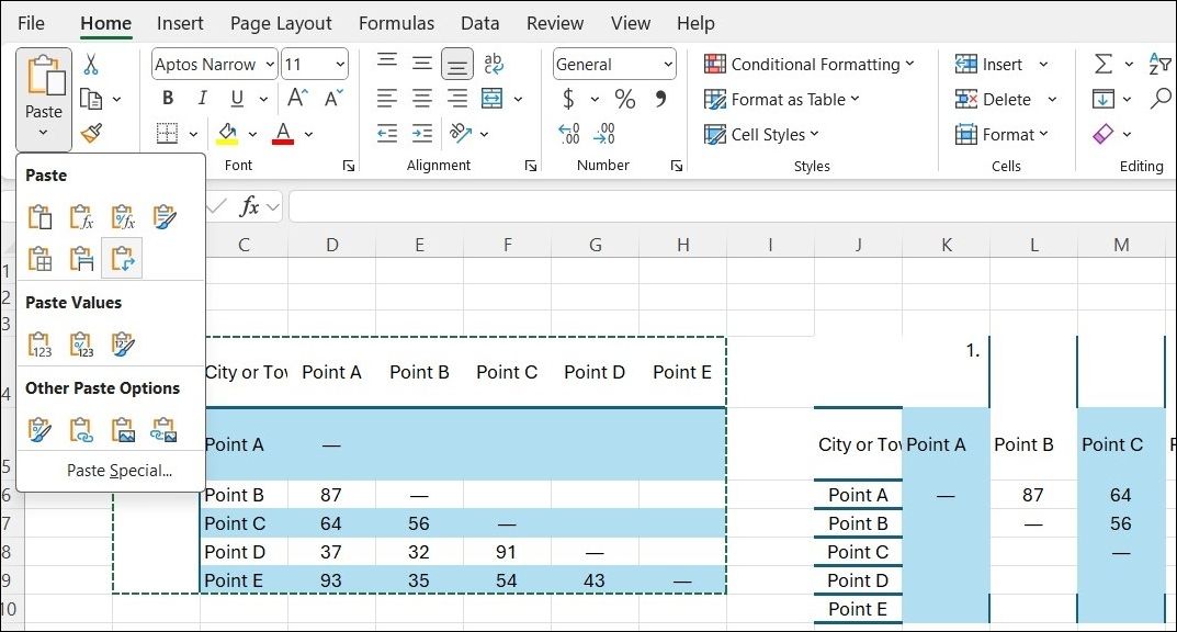 تبديل الخيار في Excel