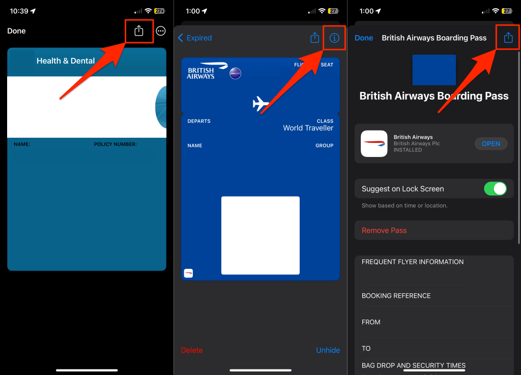 خطوات نقل التذاكر من Apple Wallet على iPhone