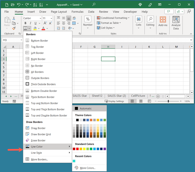 كيفية إضافة وتخصيص الحدود في صورة Microsoft Excel 4