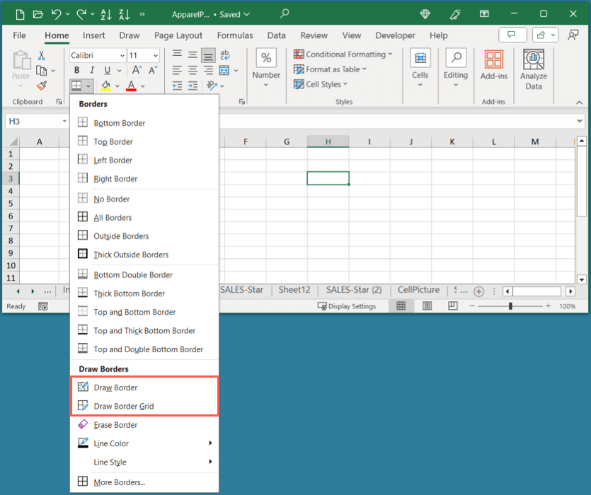 كيفية إضافة وتخصيص الحدود في صورة Microsoft Excel 5