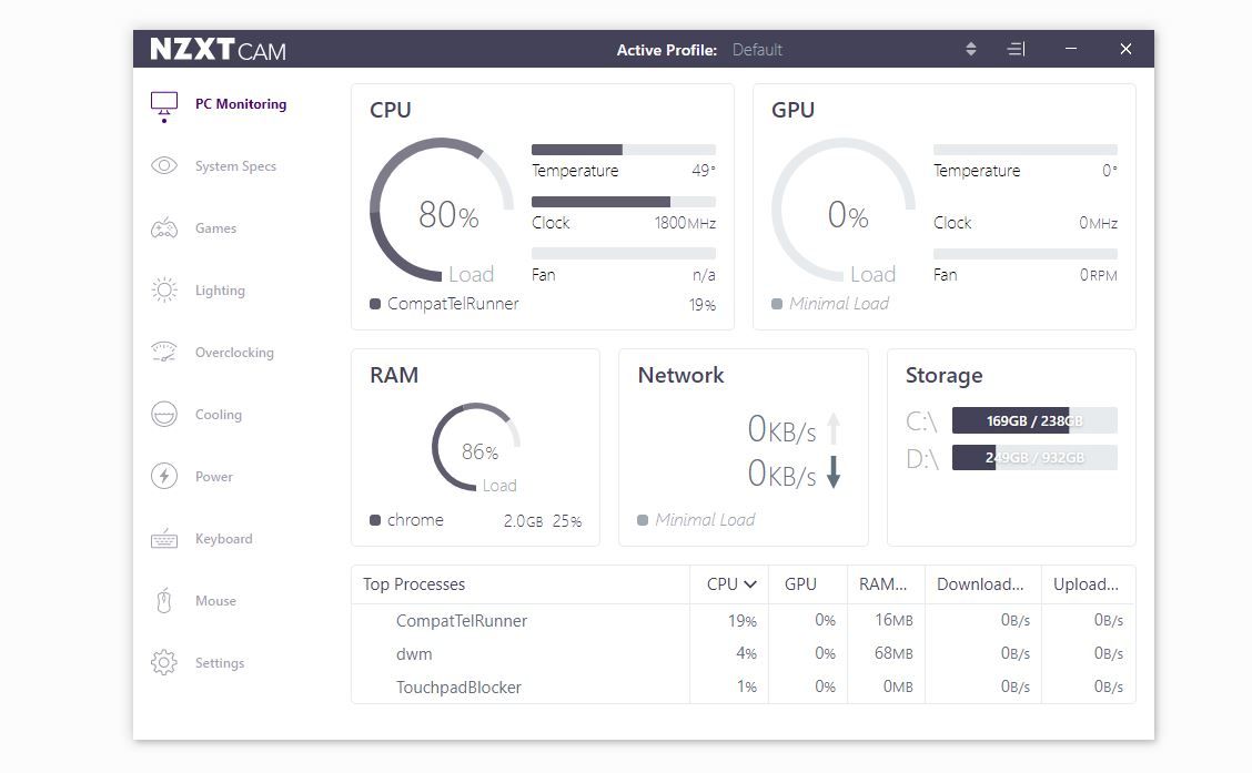 مراقبة وحدة المعالجة المركزية ودرجة حرارة GPU باستخدام برنامج NZXT CAM في Windows 10