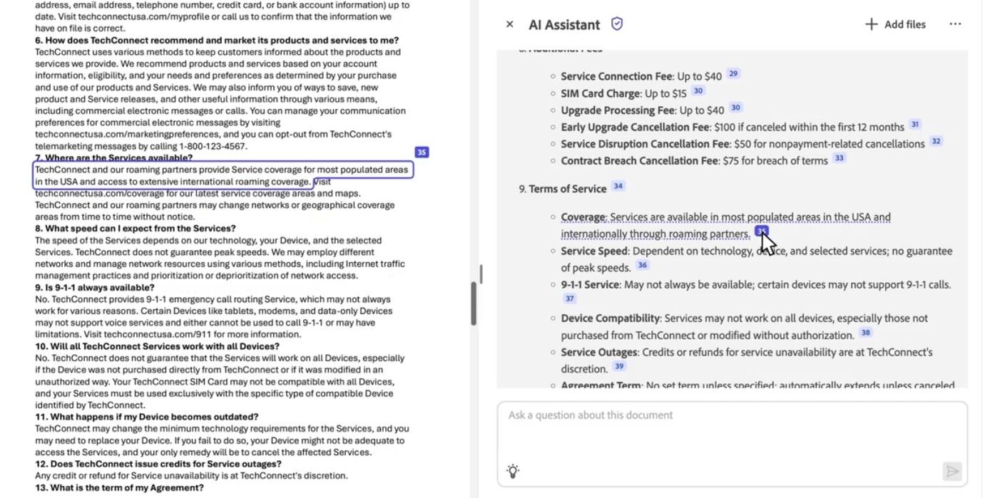 Adobe Acrobat AI نقلاً عن عقد