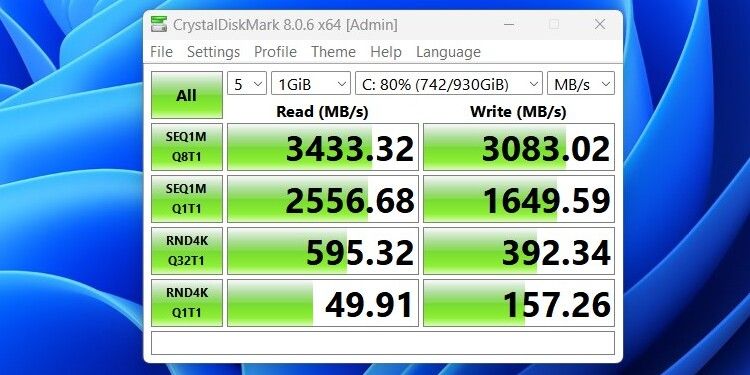 نتائج SSD القياسية Crystaldismark