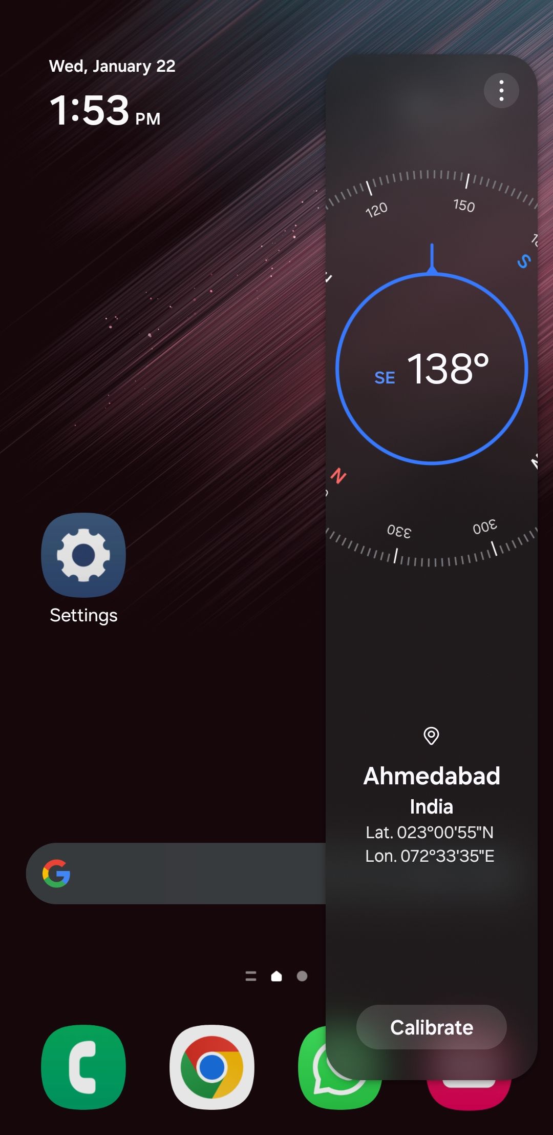 لوحة الحافة تظهر البوصلة على هاتف Samsung