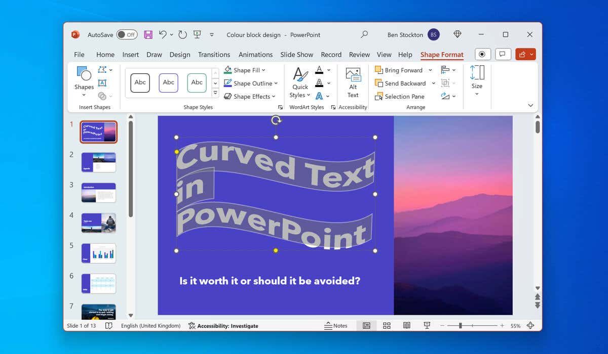 كيفية منحنى النصوص في Microsoft Powerpoint Image 1