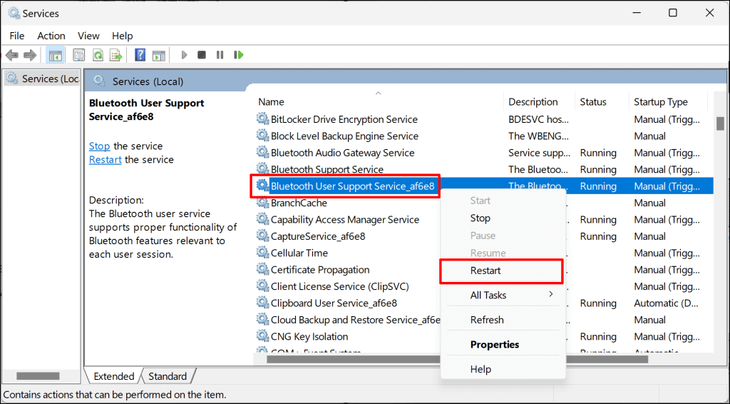 خطوات لإعادة تشغيل خدمة دعم مستخدم Bluetooth