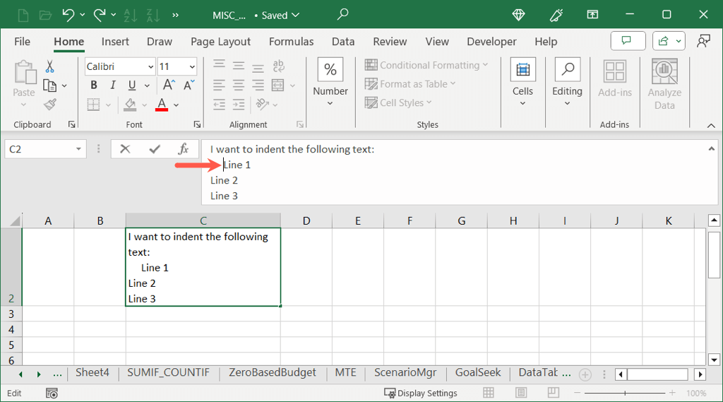 كيفية المسافة البادئة للخلايا في صورة Microsoft Excel 10