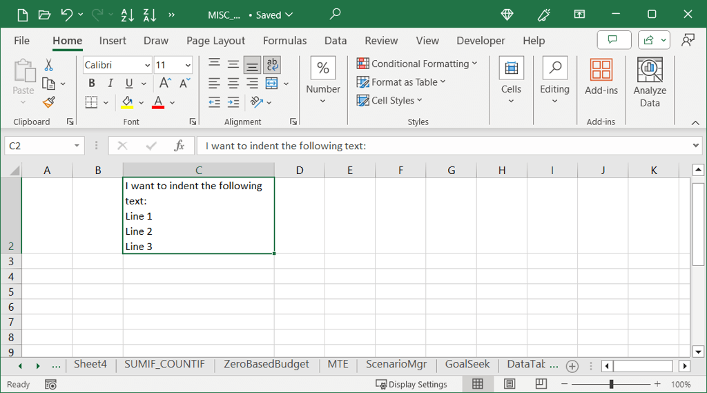 كيفية المسافة البادئة للخلايا في صورة Microsoft Excel 12