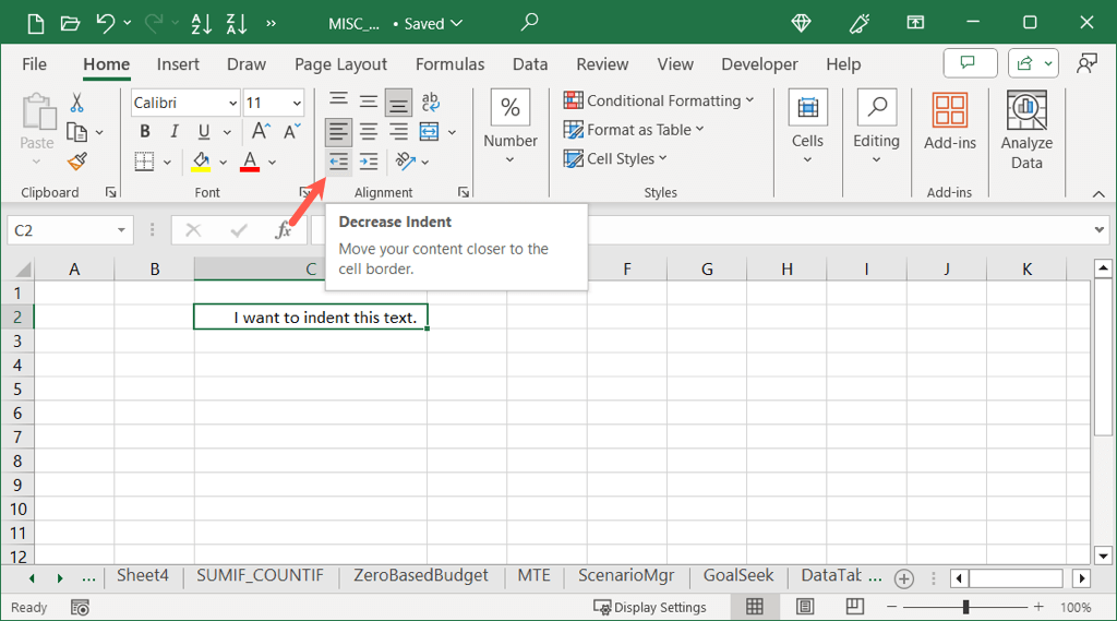 كيفية إضافة مسافة في بداية الخلايا في Microsoft Excel