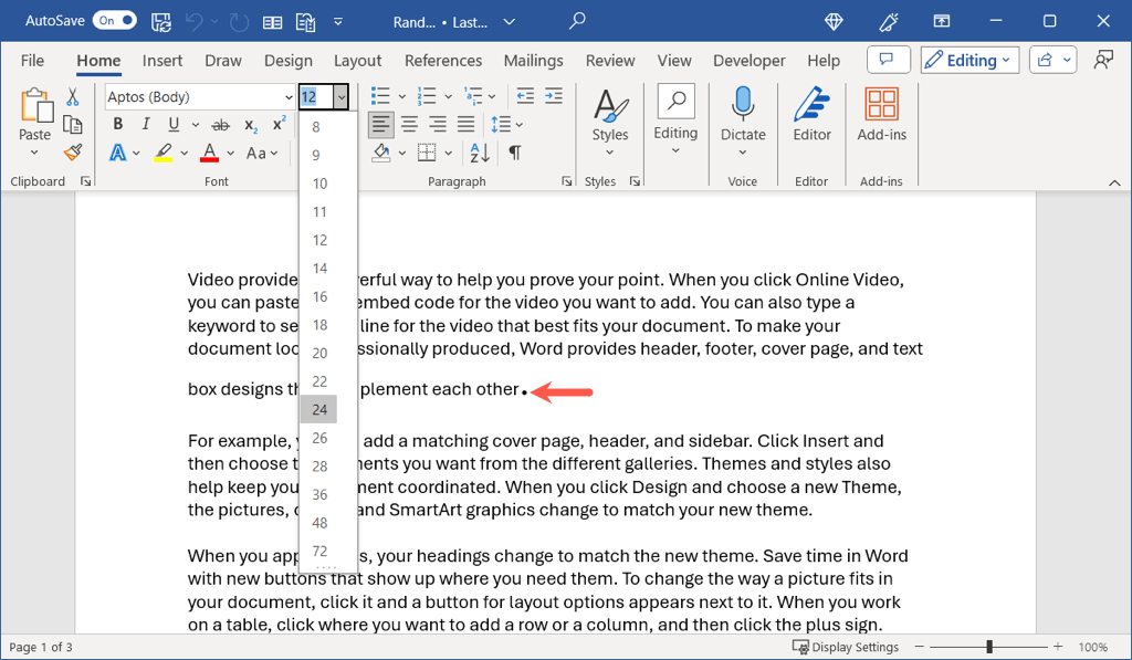 عرض مختلف بيانات الخطوط الكسولة لفترة في Microsoft Word