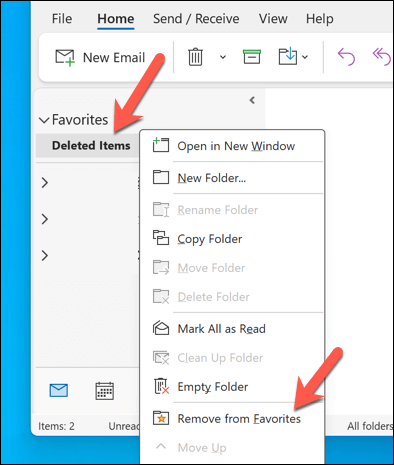 كيفية إزالة المجلدات المفضلة في Microsoft Outlook Image 7