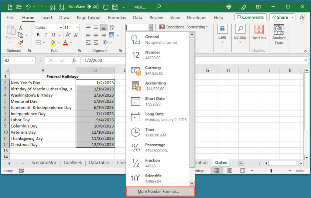 كيفية إظهار التواريخ كأيام من الأسبوع في Microsoft Excel Image 2