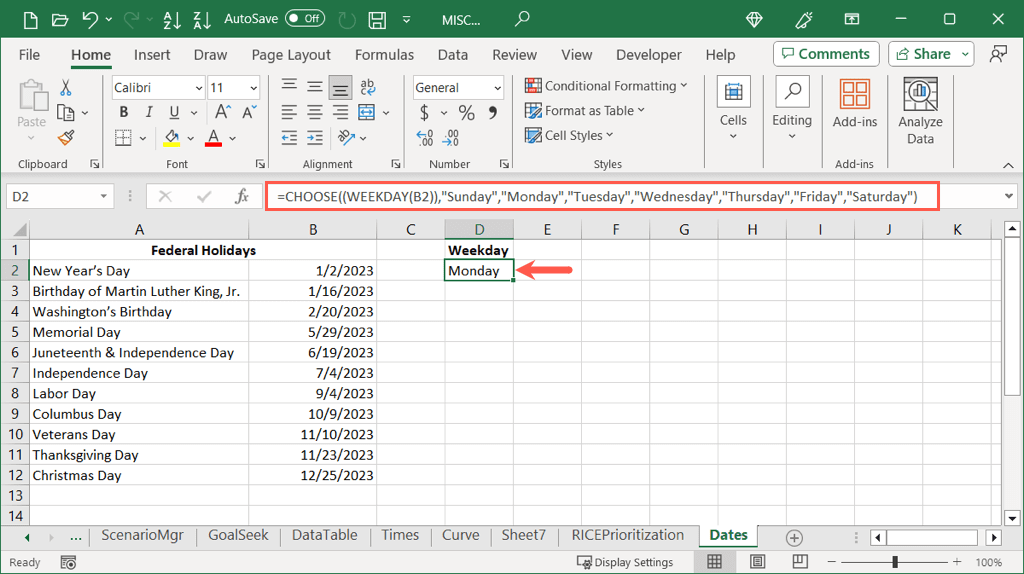 كيفية إظهار التواريخ كأيام من الأسبوع في Microsoft Excel Image 12