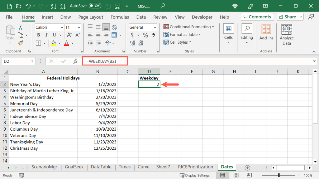 كيفية إظهار التواريخ كأيام من الأسبوع في Microsoft Excel Image 7