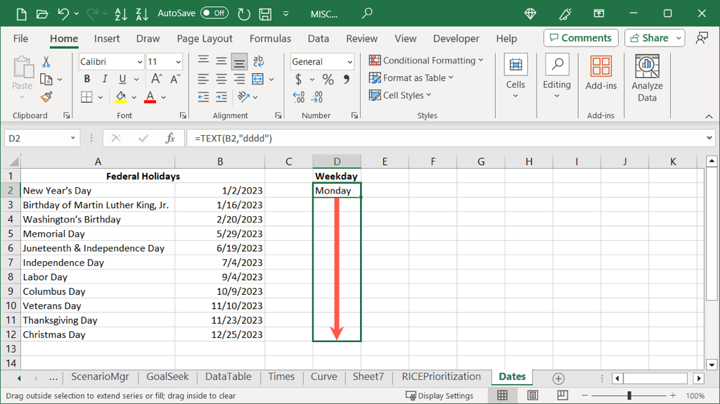 كيفية إظهار التواريخ كأيام من الأسبوع في Microsoft Excel Image 8