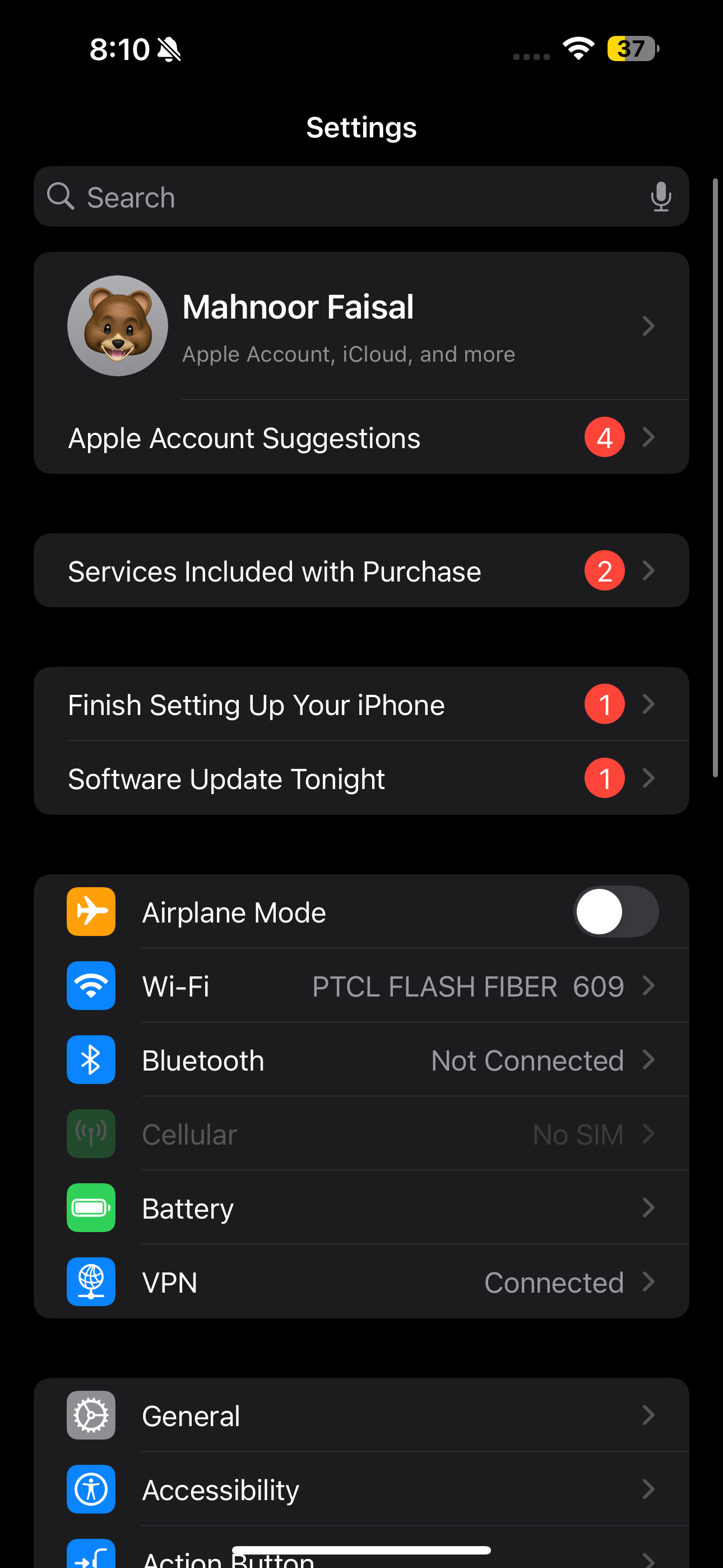 تطبيق iPhone Settings Main