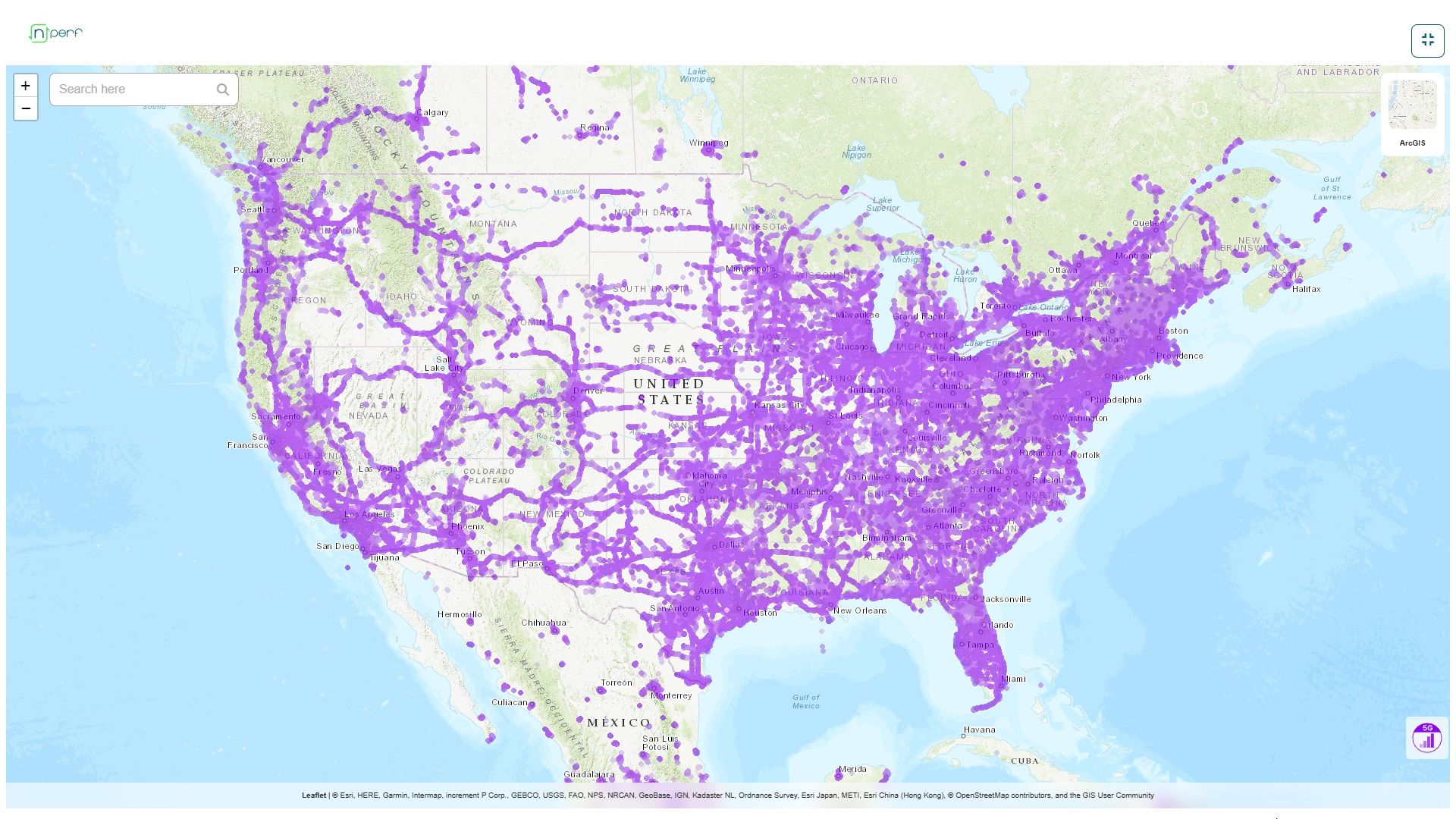 خريطة تغطية شبكة NPERF USA 5G