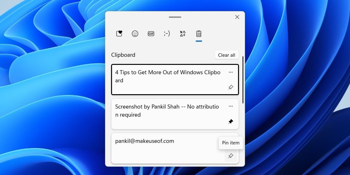 خيار PIN تاريخ الحافظة المميّز في تطبيق Windows 11 Lavidboard