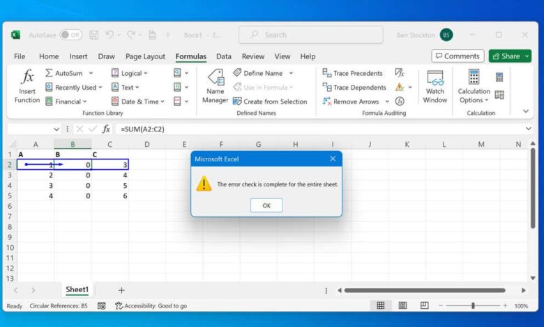 كيفية العثور على مراجع دائرية في Microsoft Excel