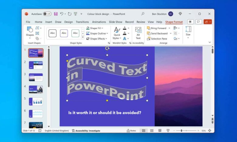 كيفية منحنى النصوص في Microsoft PowerPoint