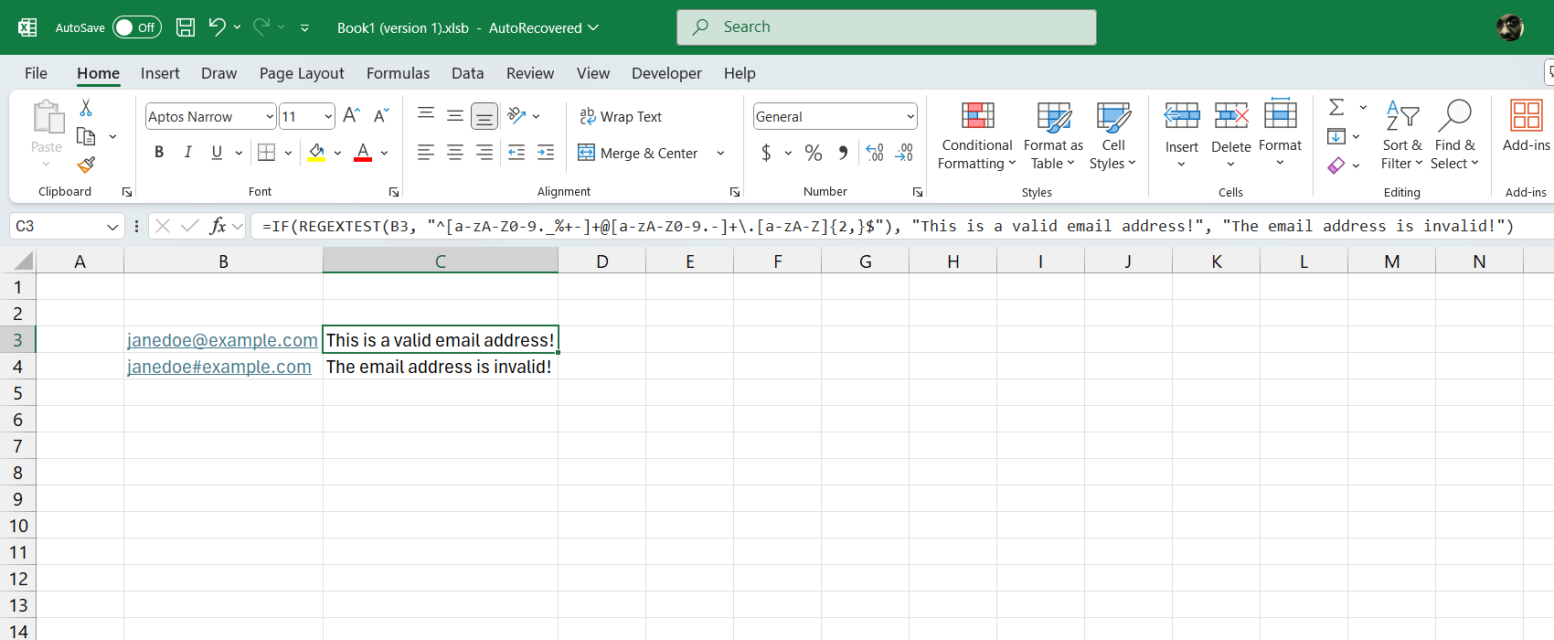 الجمع بين regextest وإذا كانت وظيفة في Excel.