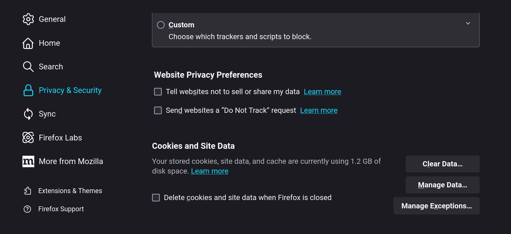 مربع الحوار مربع الحوار Firefox Cookies