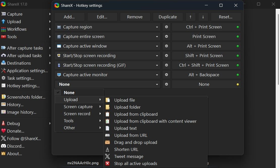 مشاركة نافذة X Hotkey Settings