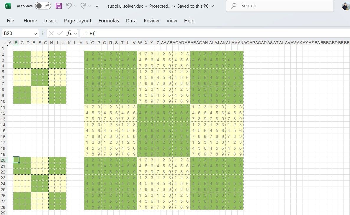 Sudoku Solver في جدول بيانات Excel