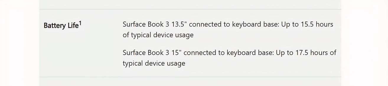 سعة بطارية Surface Book 3