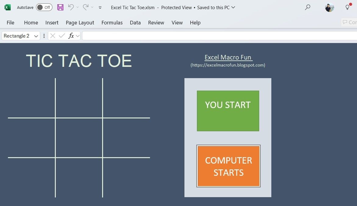 لعبة Tic Tac Toe في Microsoft Excel