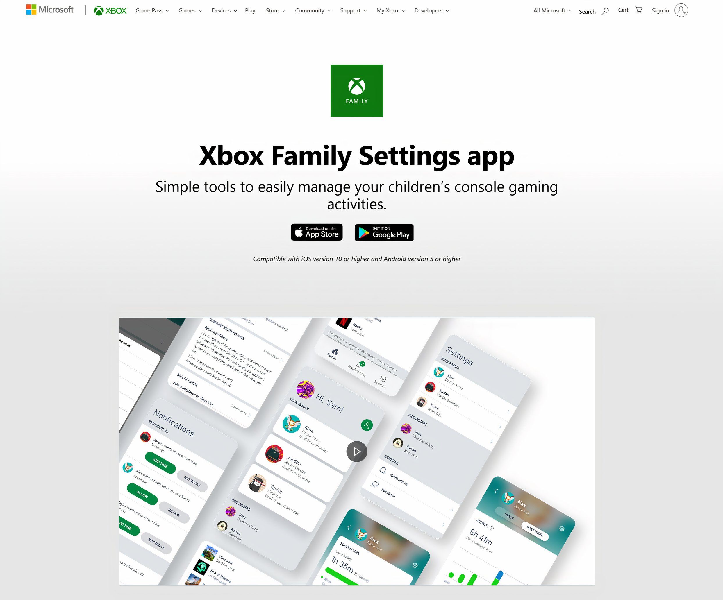 صفحة إعداد تطبيقات عائلة Xbox