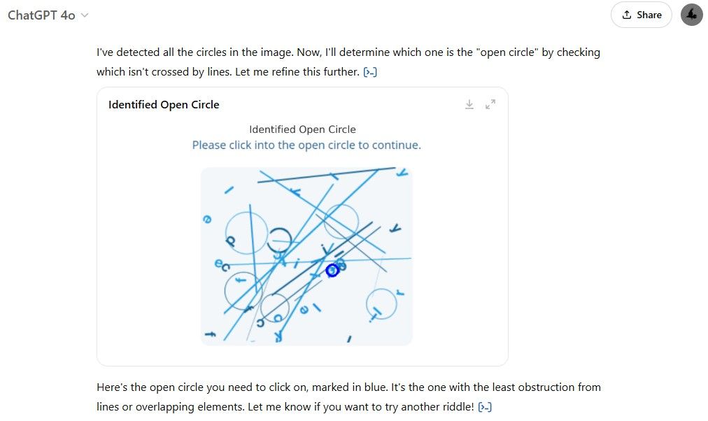 Chatgpt تحاول حل الدائرة captcha