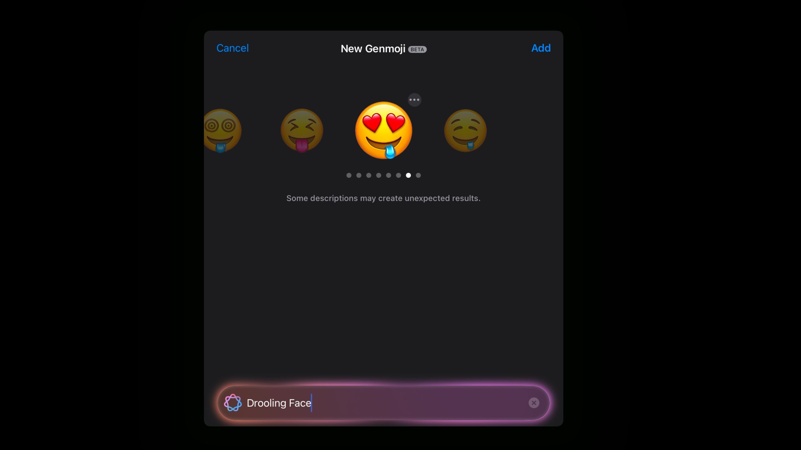 وجه رموز رموز تعبيرية مع عيون القلب التي تم إنشاؤها في Genmoji