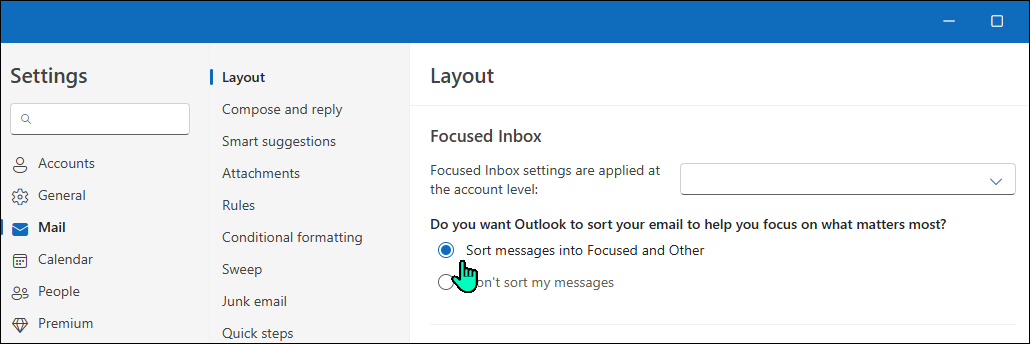 تمكين صندوق الوارد المركز في تطبيق Outlook Windows