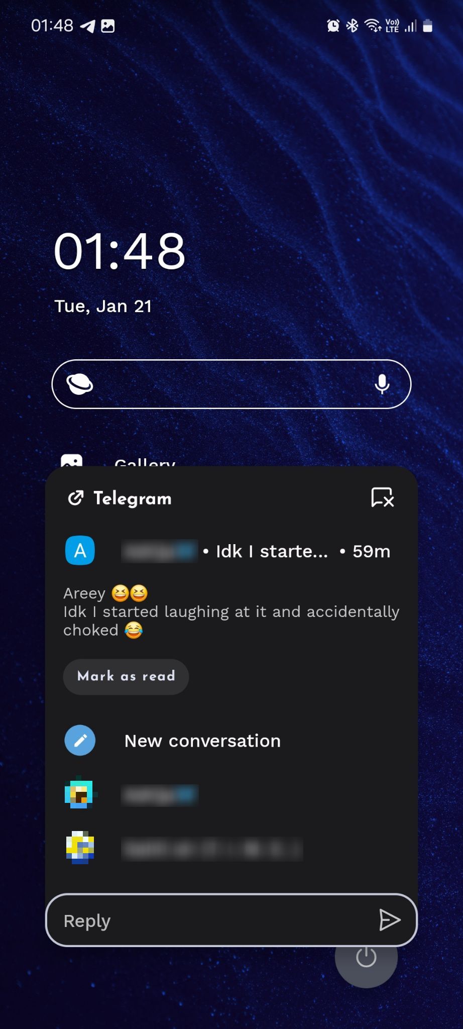 Niagara Launcher الرد على رسالة Telegram من الصفحة الرئيسية