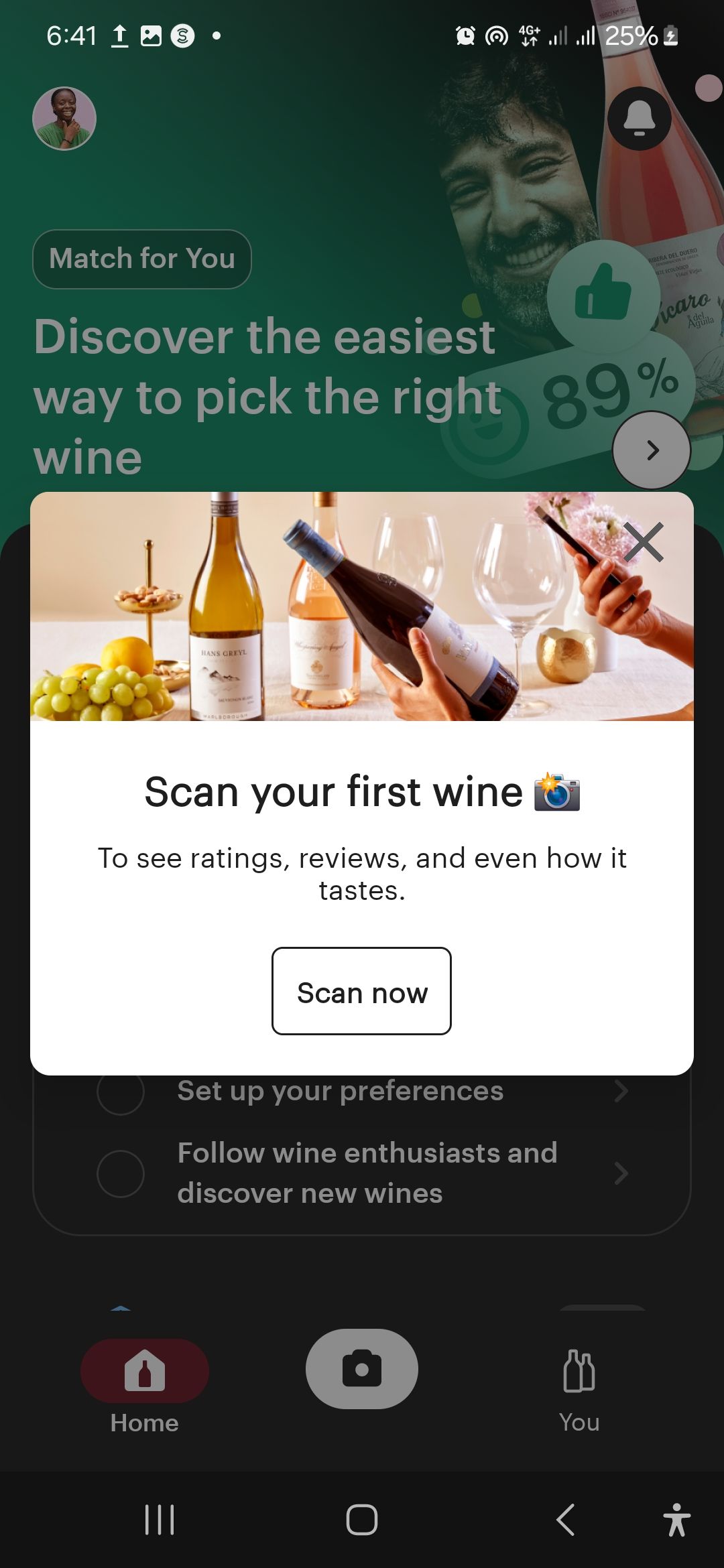 الصفحة الرئيسية Vivino على جهاز محمول