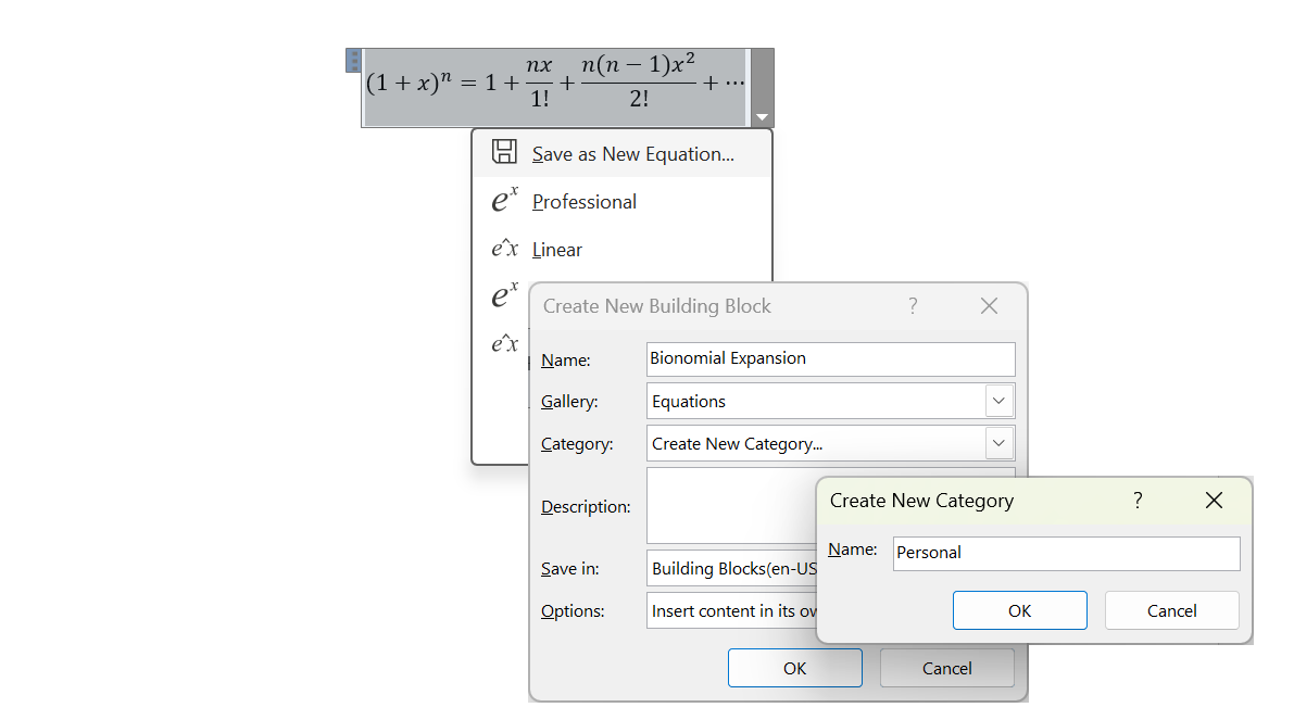 حفظ معادلة في Microsoft Word